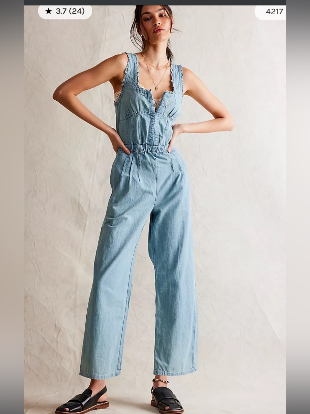 We The Free Light Blue Denim Jumpsuit with Wide Leg NWT SZ. M